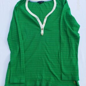Tommy Hilfiger Green and Gold Striped Shirt